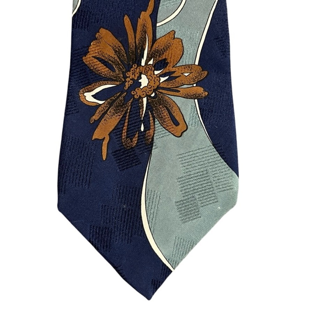Embassy Square Mens Navy Blue Floral Abstract Silk Blend Necktie Tie